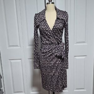 Diane Von Furstenberg Geometric Long Sleeve Wrap Dress sz 6